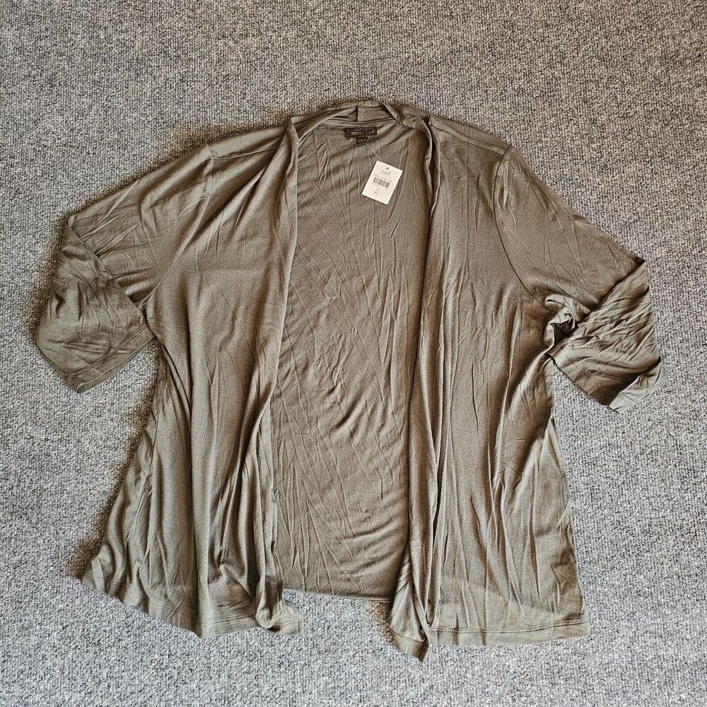 J Jill Wearever Top Shirt Womens XL Green Open Front 3/4 Sleeve Stretchy Casual - Picture 1 of 9